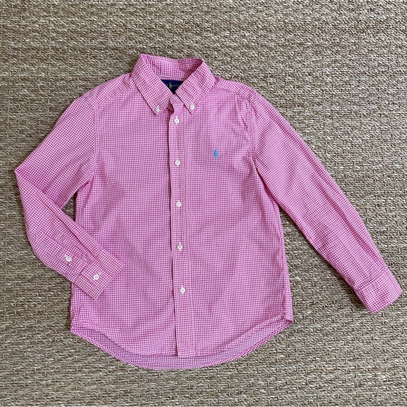 Ralph Lauren Boys Pink White Gingham Button Down Dress Shirt Size 6 - Picture 1 of 9